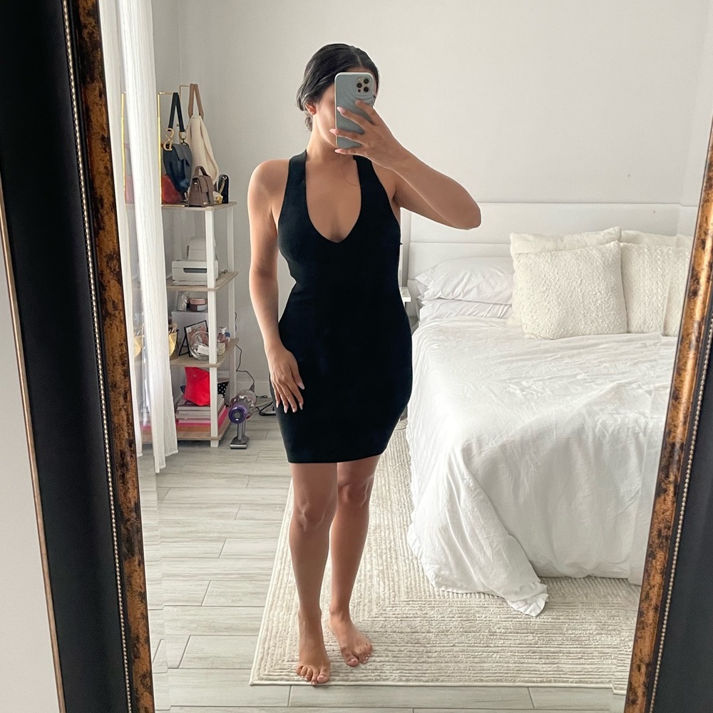 Priceless Black Ribbed Mini Dress